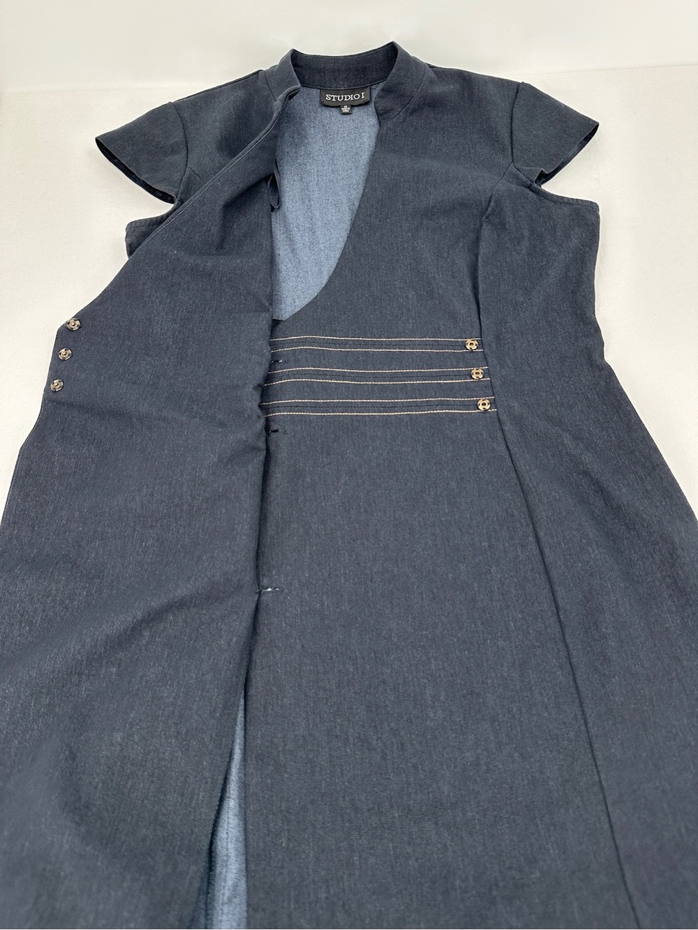 Dark Denim Belted Fit & Flare Midi Dress Size 12 NWOT Sculpted Waist - Picture 4 of 10